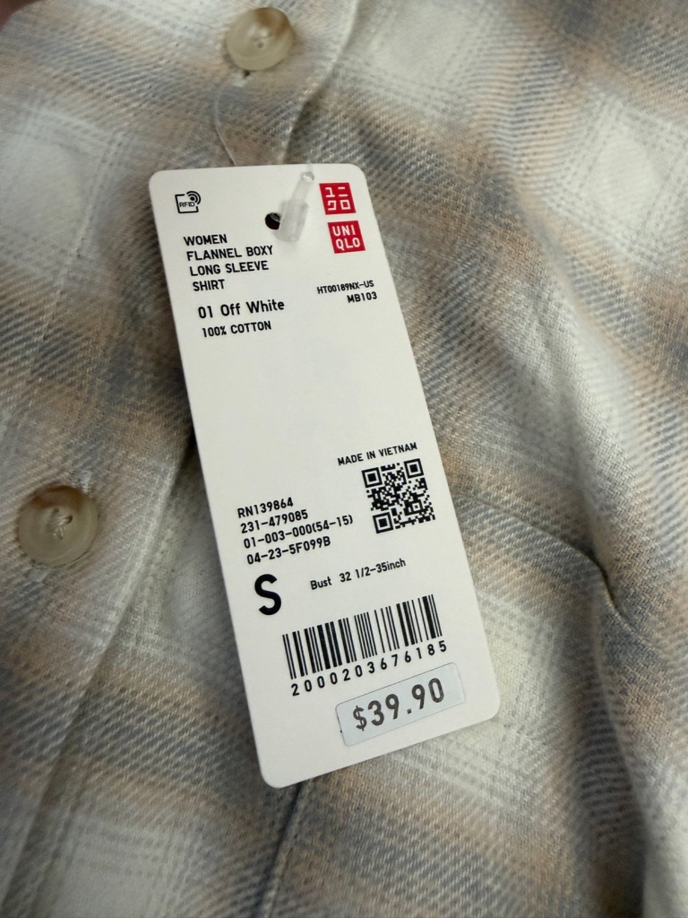 Uniqlo Cream and Light Gray Plaid Shirt Jacket - Picture 3 of 4